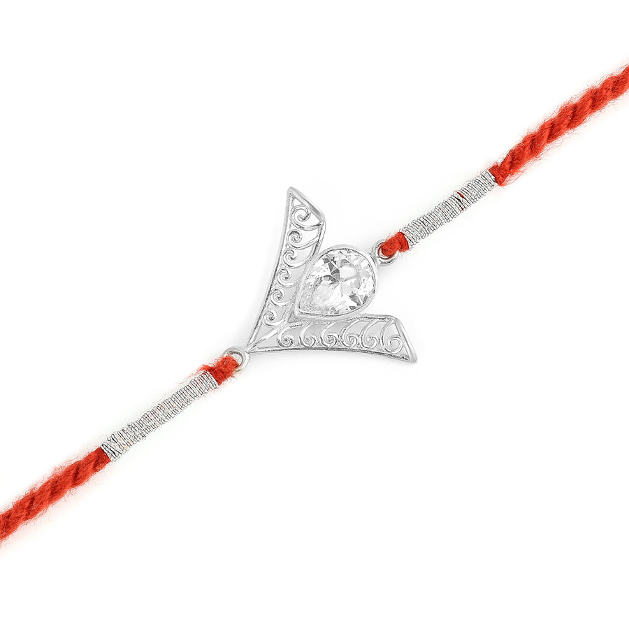 Tear Drop Zircon Silver Rakhi & Bracelet Combo