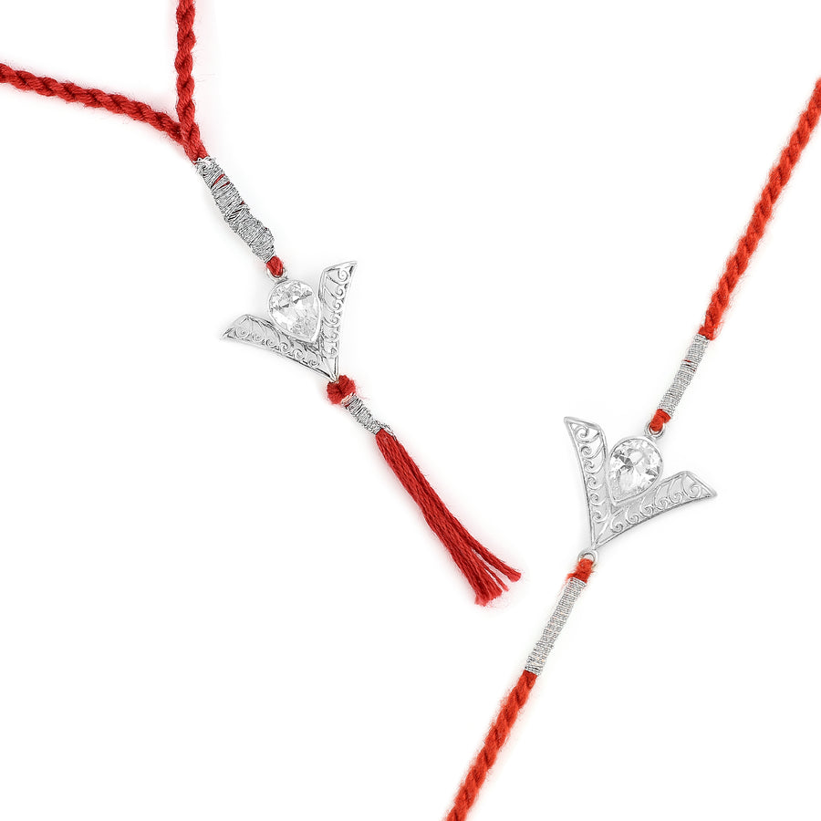 Tear Drop Zircon Silver Rakhi & Bracelet Combo