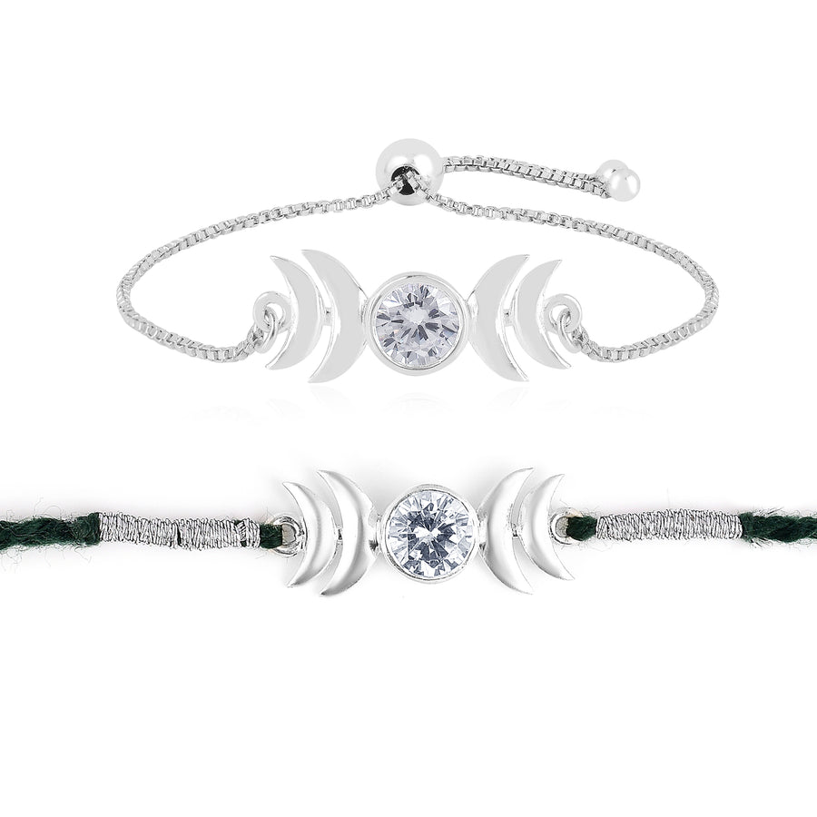 Zirconia Moon Silver Rakhi & Bracele Combo