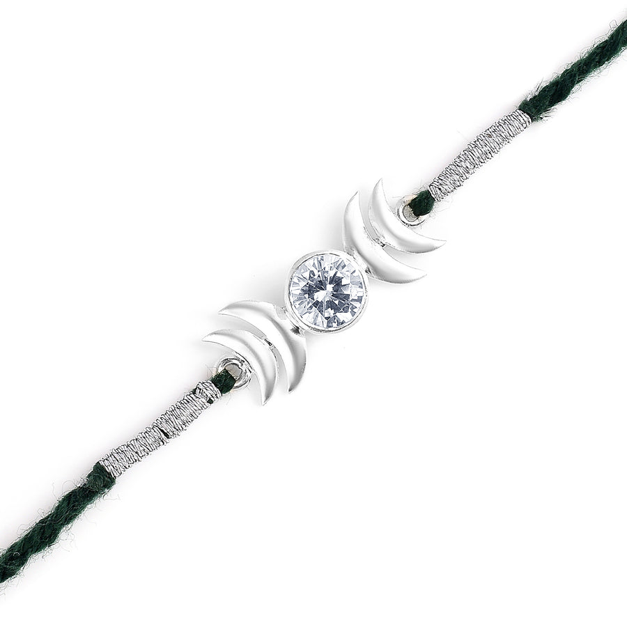 Zirconia Moon Silver Rakhi & Bracele Combo