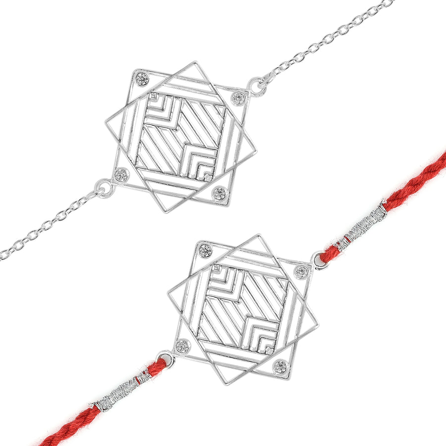 Zirconia Maze Silver Rakhi & Bracelet Combo