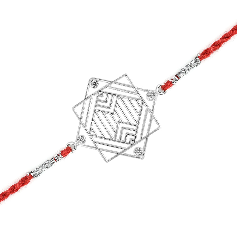 Zirconia Maze Silver Rakhi & Bracelet Combo
