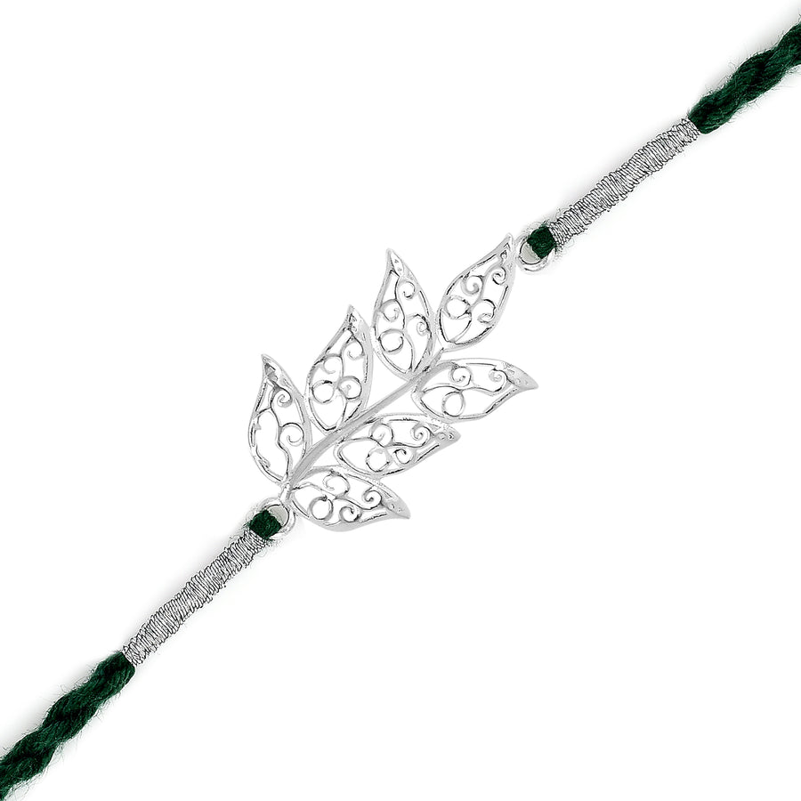 Tree Leaves Silver Rakhi & Bracelet Combo