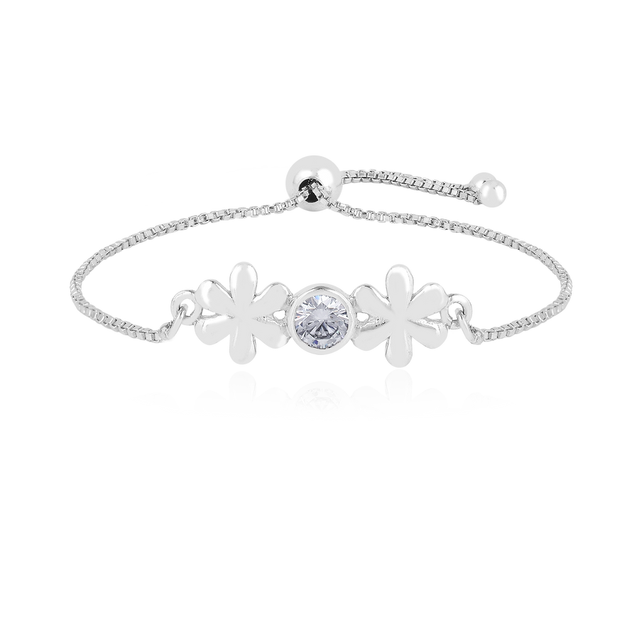 Zircon Twin Flower Silver Rakhi & Bracelet Combo