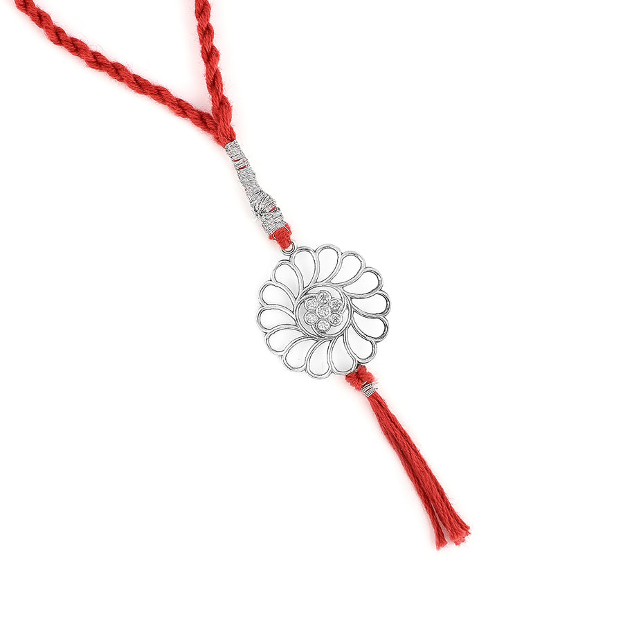 Zirconia Daisy Silver Rakhi & Bracelet Combo