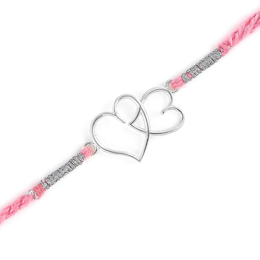 Twin Heart Silver Rakhi & Bracelet Combo