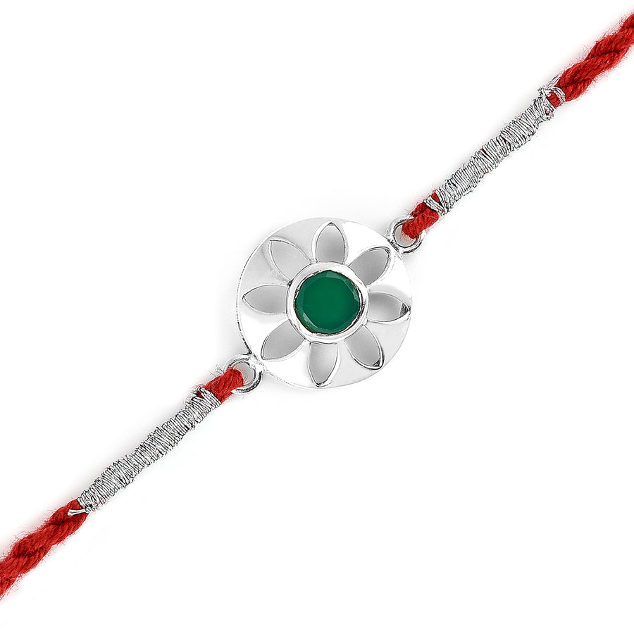 Green Onyx Wheel Silver Rakhi