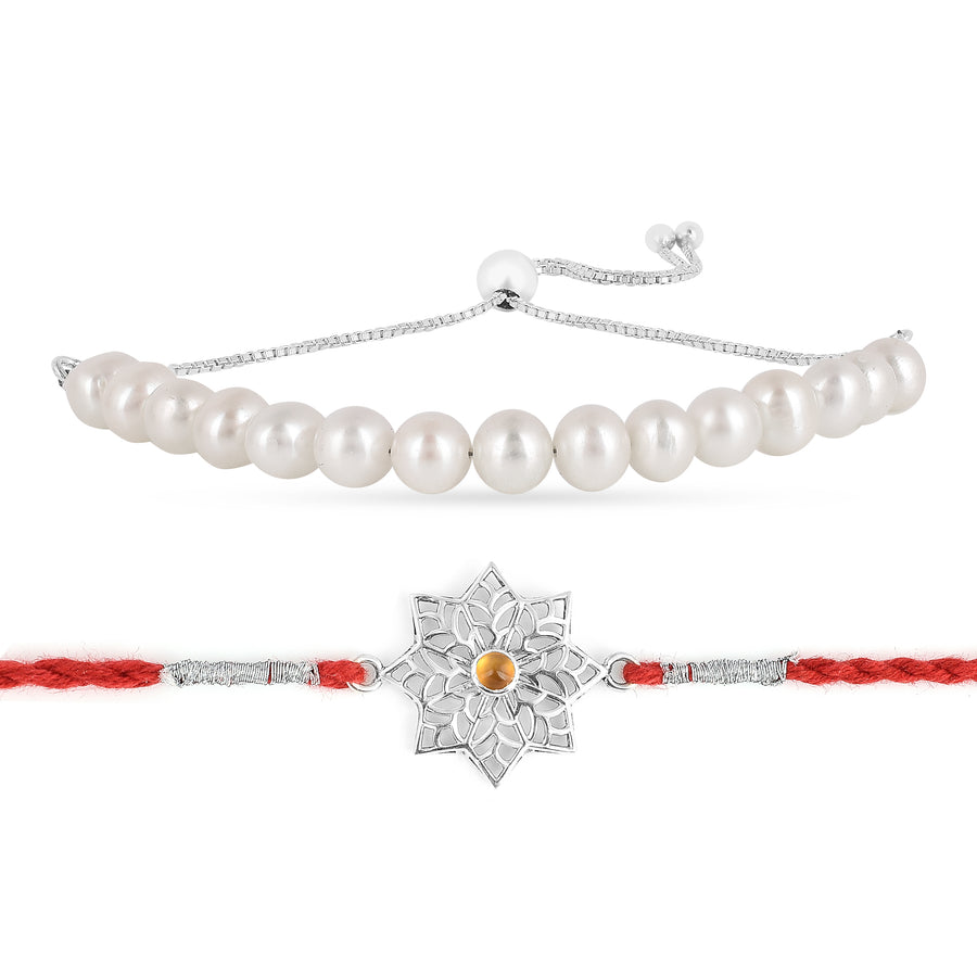 Ethereal Rakhi & Pearl Bracelet Bhaiya Bhabhi Combo Pack