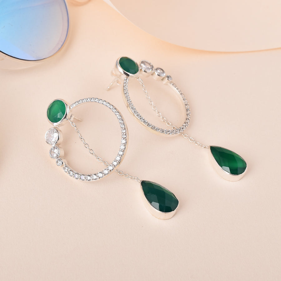 Magical Green Onyx Silver Teardrop Earrings