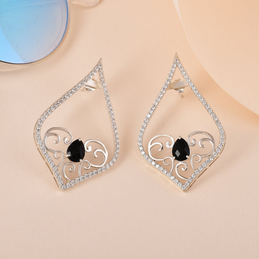 Black Onyx 9250 Silver Dangle Earrings