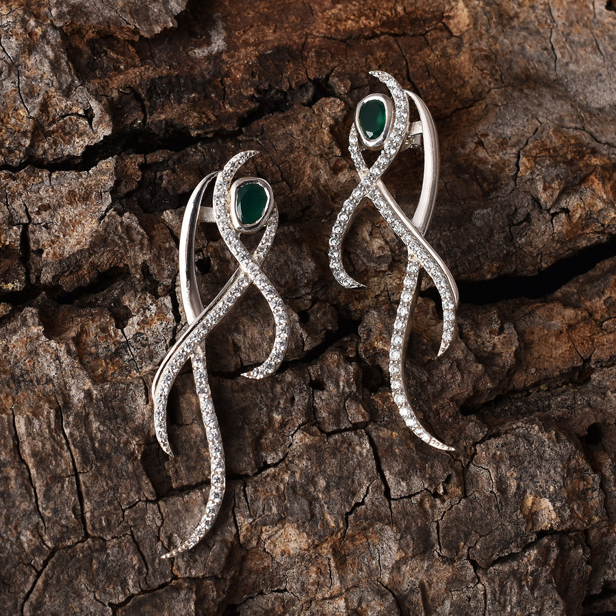 Green Onyx & Cubic Zirconia Gemstone Earrings