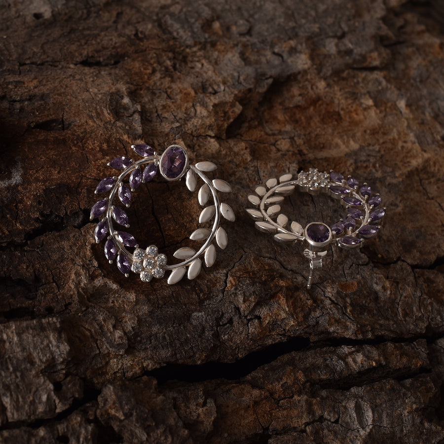 Amethyst Wreath Broad Silver Earrings