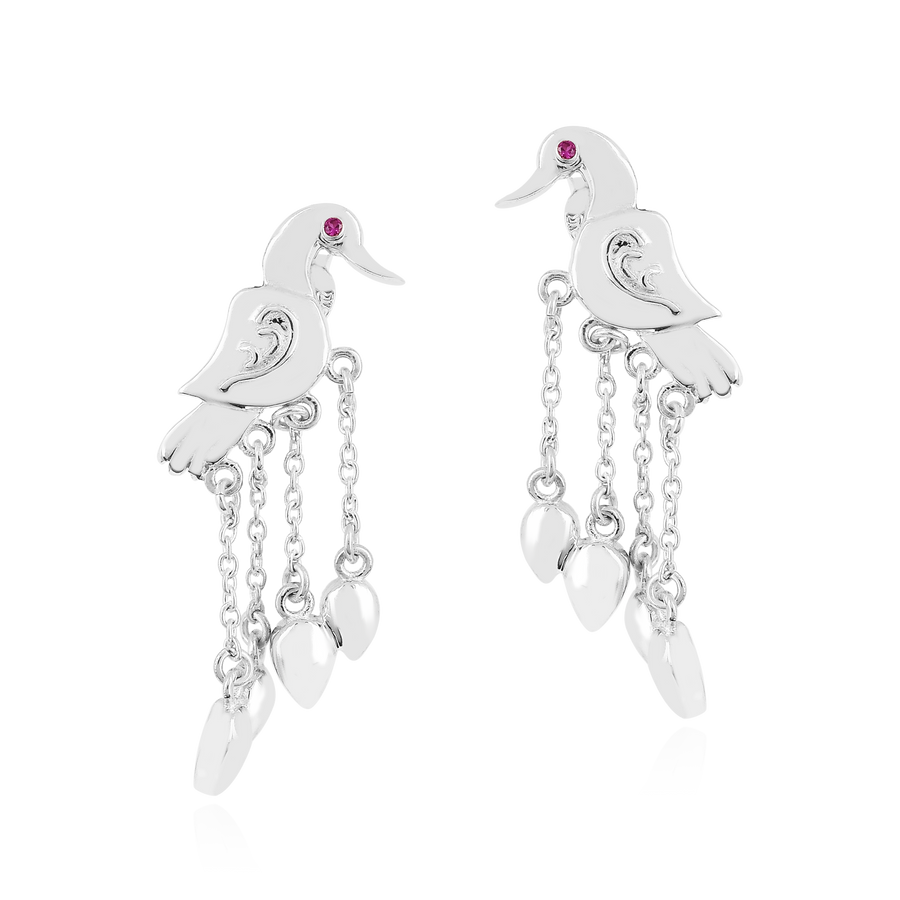 Sparrow Drop Chain Silver Earrings