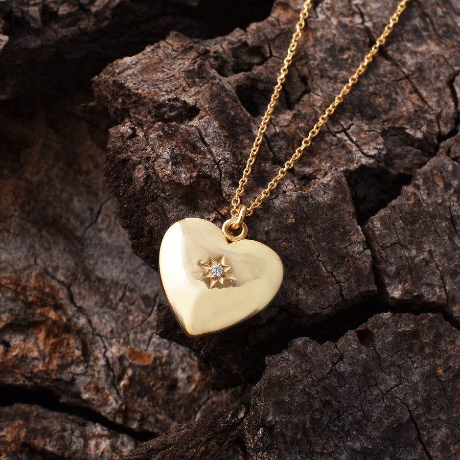 Heart Gold Plated 925 Silver Pendant with Chain