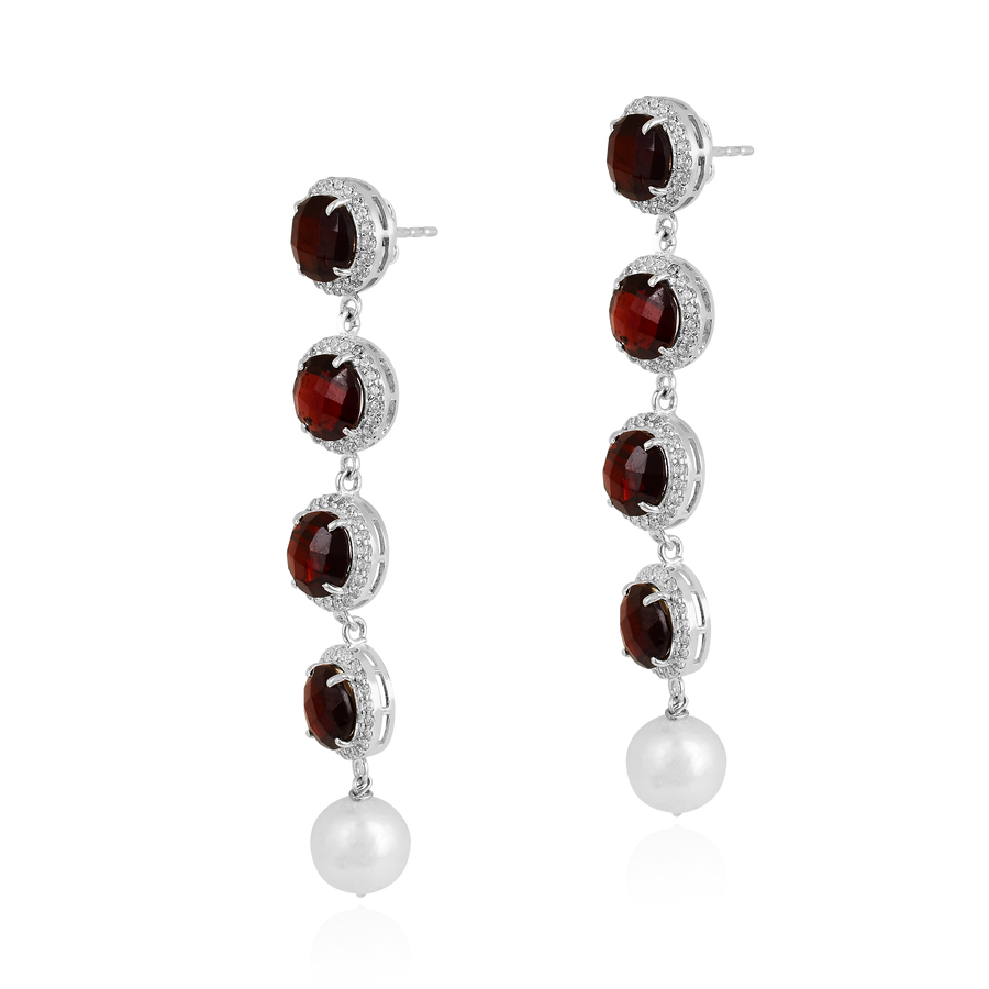 Red Garnet Silver CZ Dangle Earrings