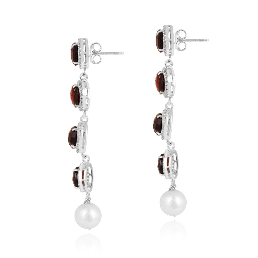 Red Garnet Silver CZ Dangle Earrings