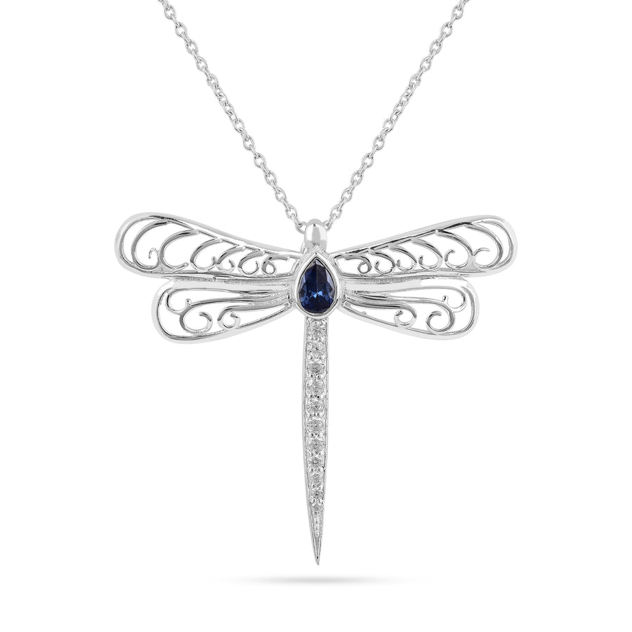 Blue Hydro Dragonfly Silver Pendant Chain