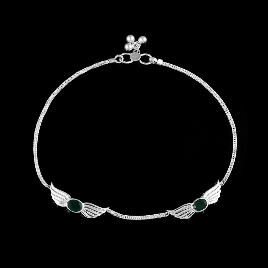 Feather Wings Green Onyx 925 Silver Anklet