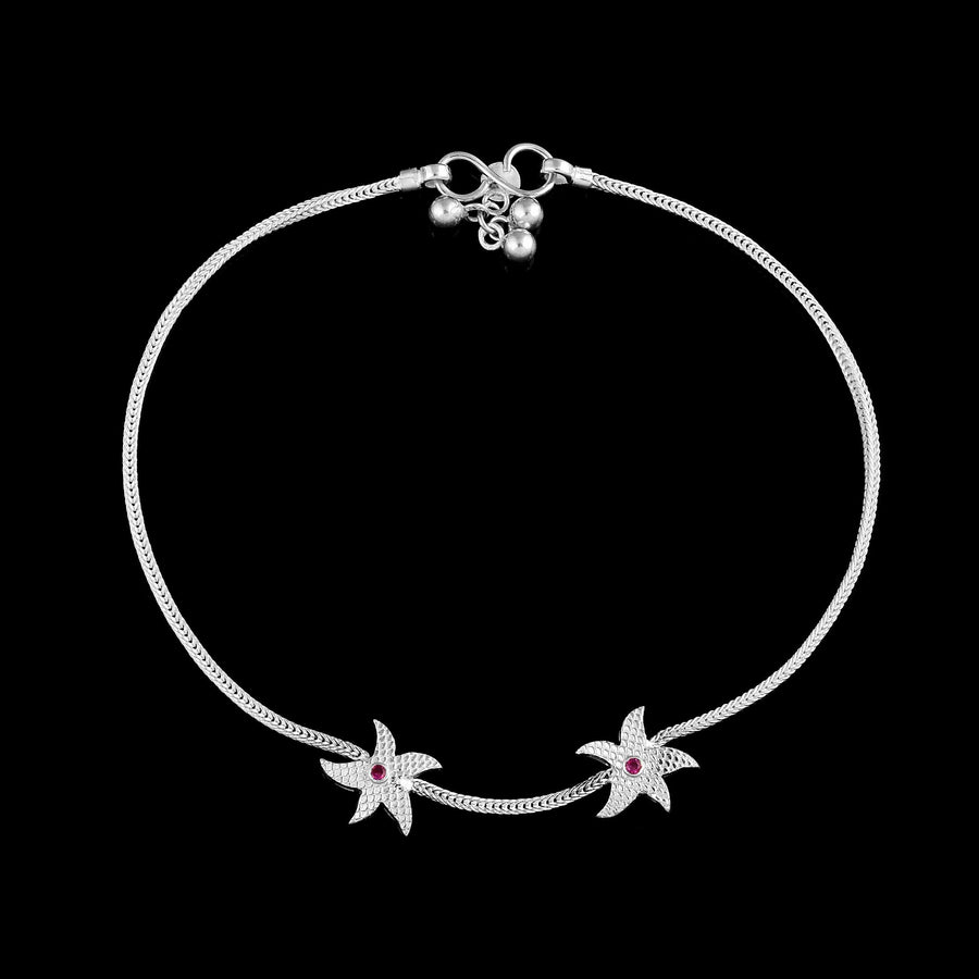 Textured Twin Star Silver Anklet