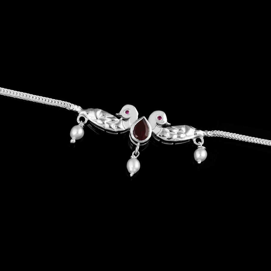 Peacock Red Garnet Pearl 925 Silver Anklet