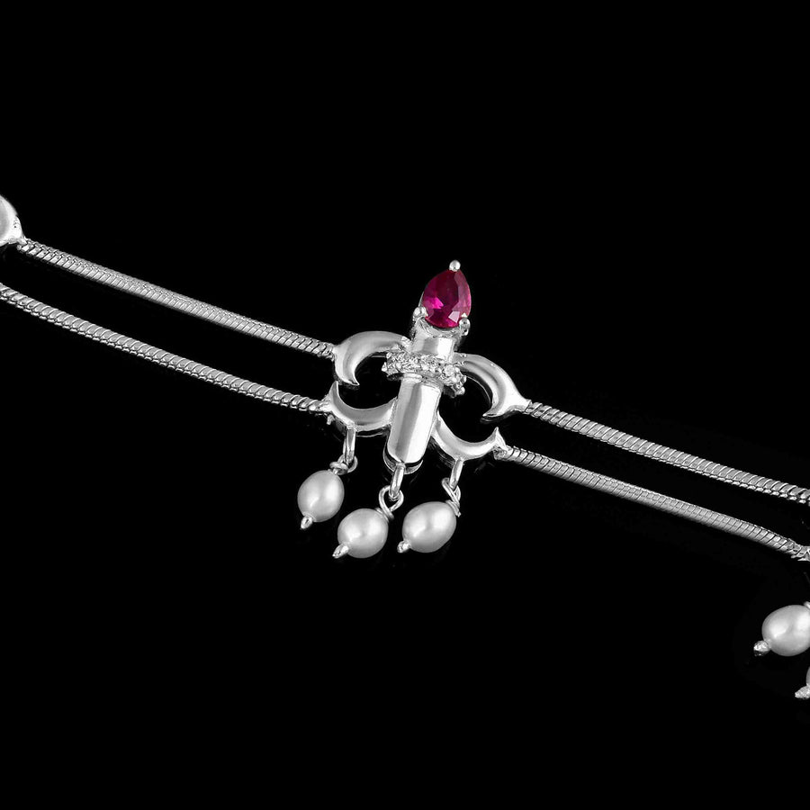 Pink Pretty Delight Pearl Drop 925 Silver Anklets For Single Leg