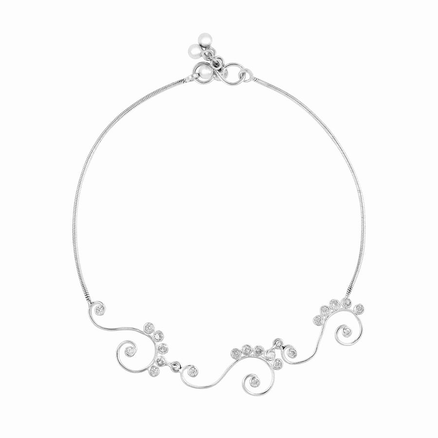 Spiral Zirconia Silver Anklets For Single Leg