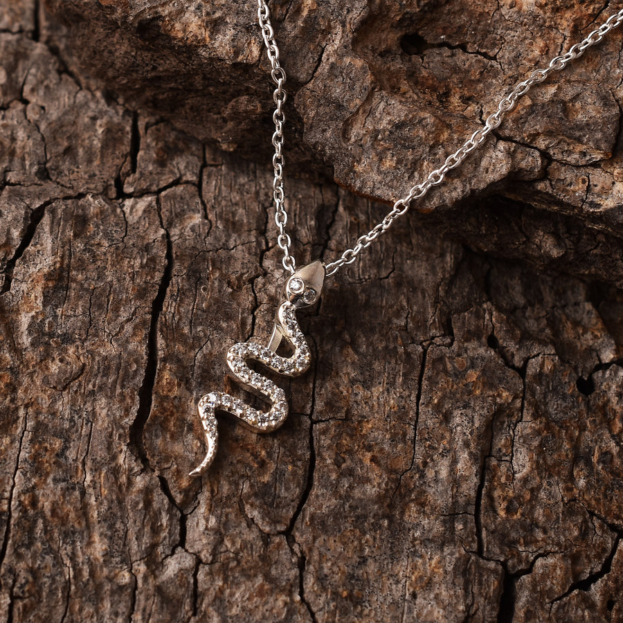 Silver Zircon Snake Pendant with Chain