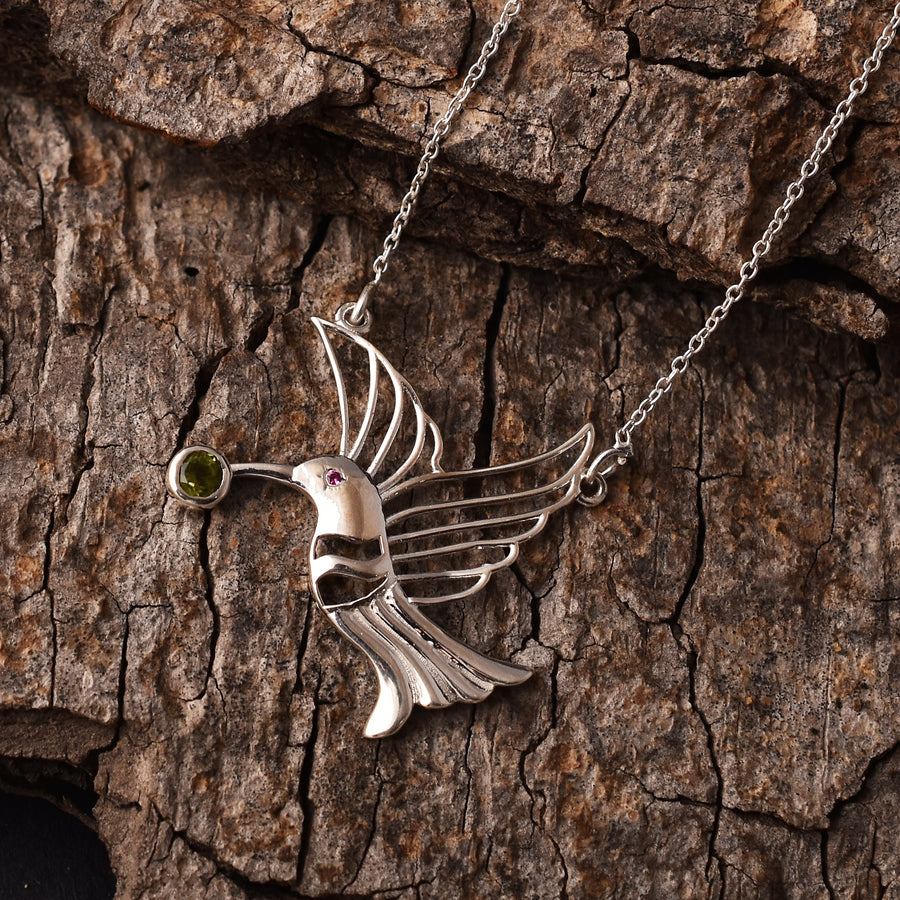 Peridot Hummingbird Silver Pendant Chain
