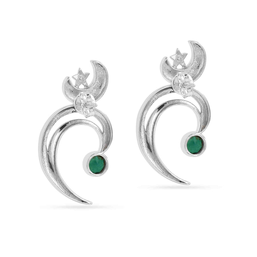 Love Green Onyx Moon Star Silver Earrings