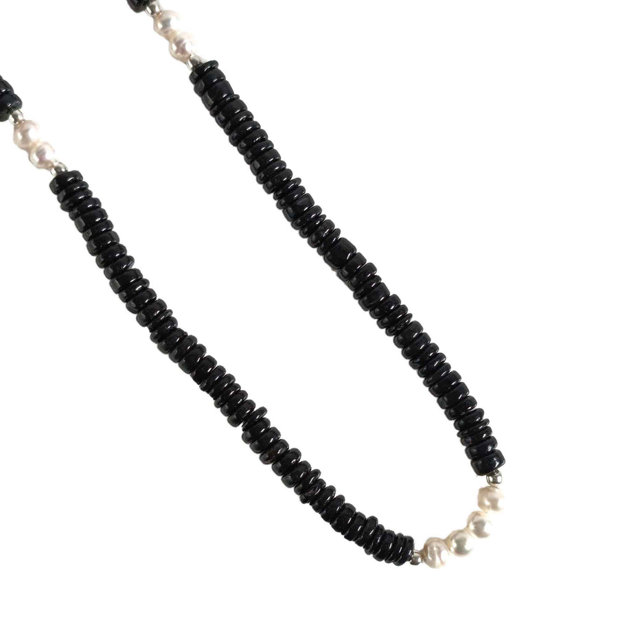 Natural Black Onyx with Pearl Gemstone Beaded Necklace