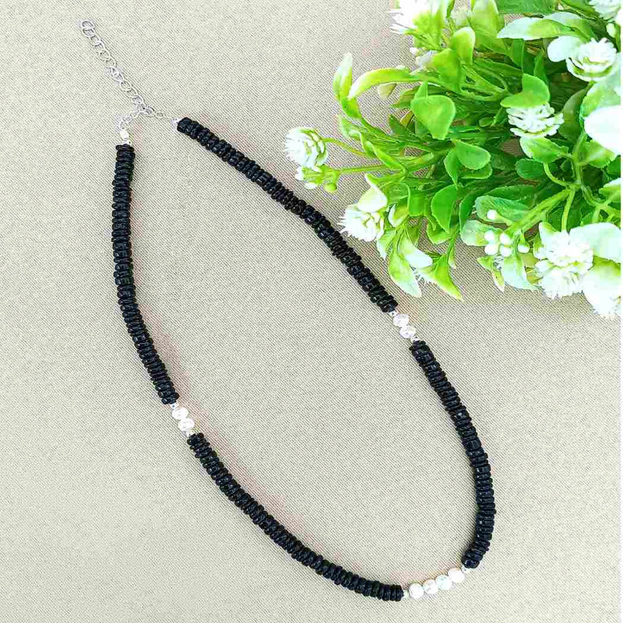 Natural Black Onyx with Pearl Gemstone Beaded Necklace