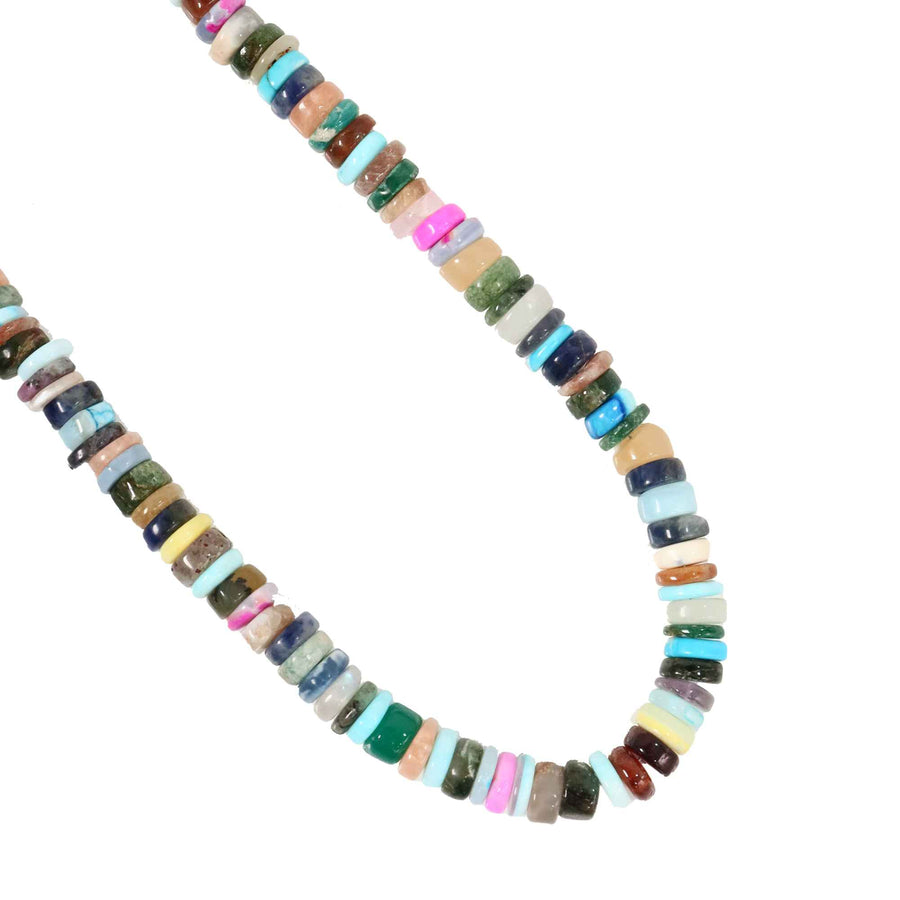 Natural Multi Disco Gemstone Silver Beaded Necklace