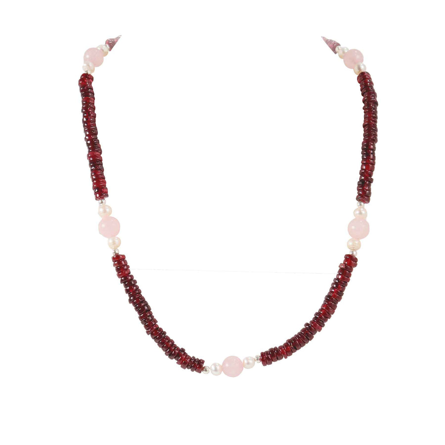 Natural Red Garnet Gemstones Silver Beaded Necklace