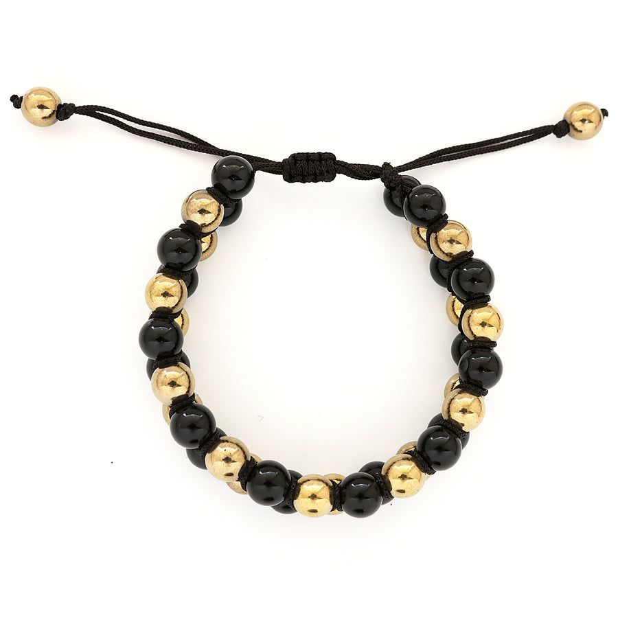 Natural Pyrite Stone With Black Onyx Double Layer Hand Knitted Beads Bracelet