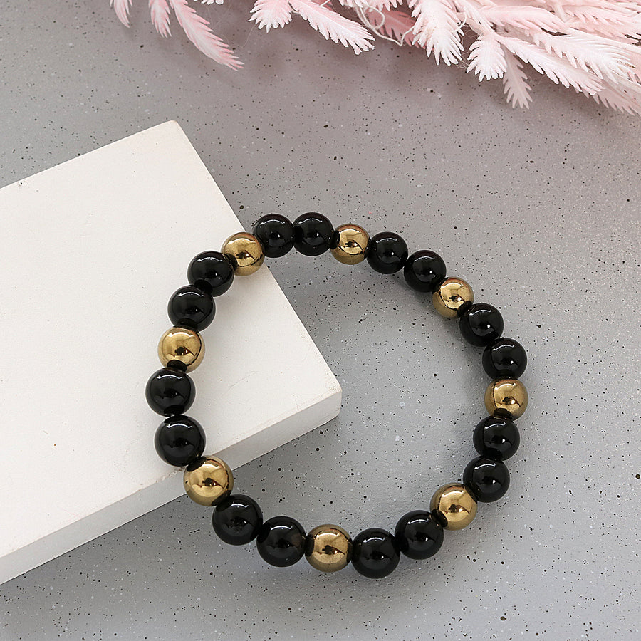 Natural Pyrite & Black Onyx Beads Bracelet