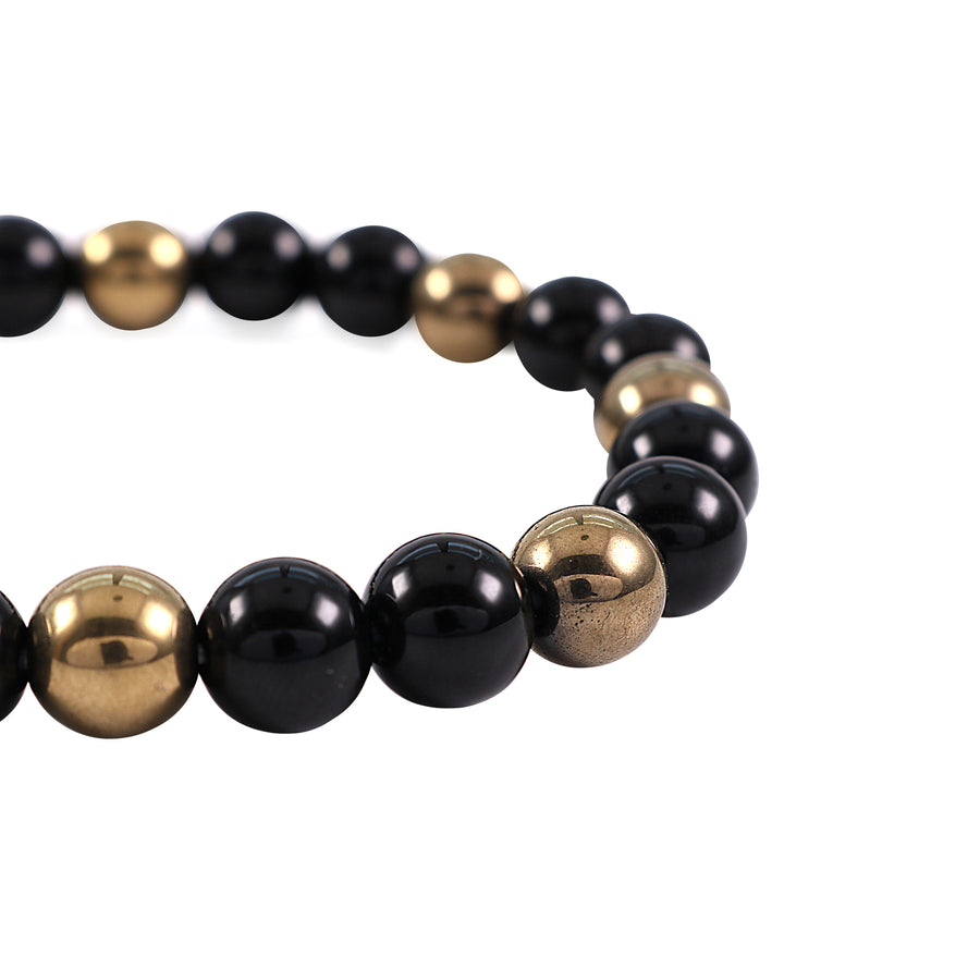 Natural Pyrite & Black Onyx Beads Bracelet