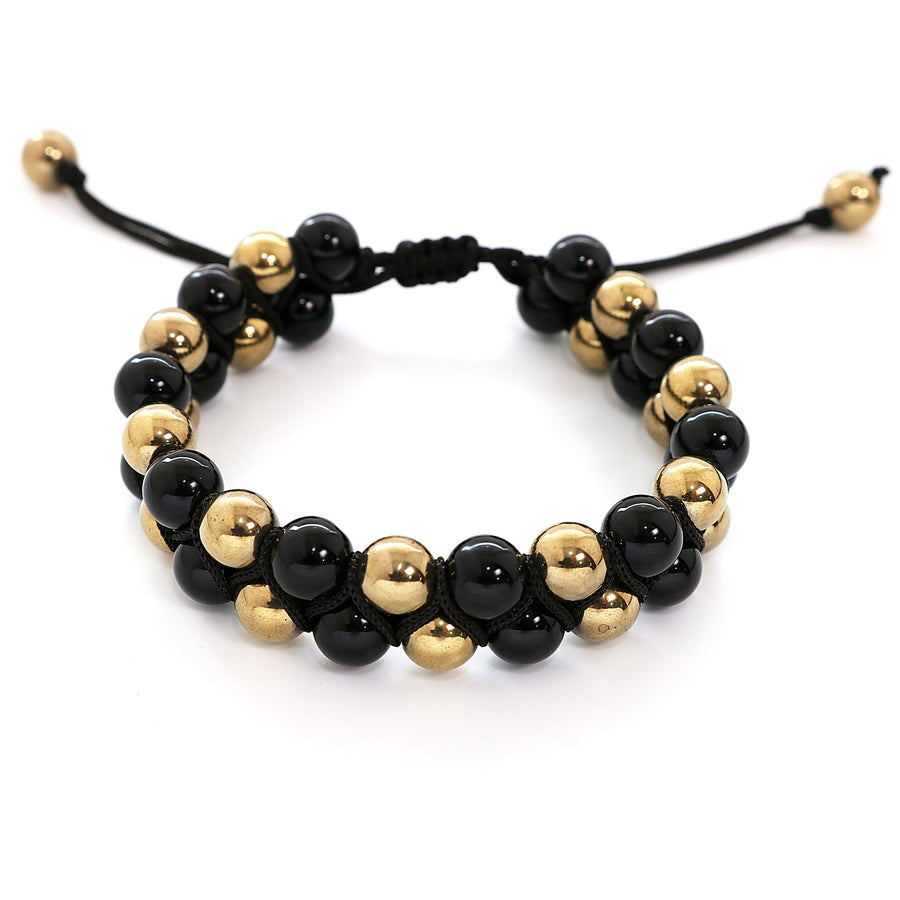 Pyrite Stone With Black Onyx Hand Knitted Beads Bracelet