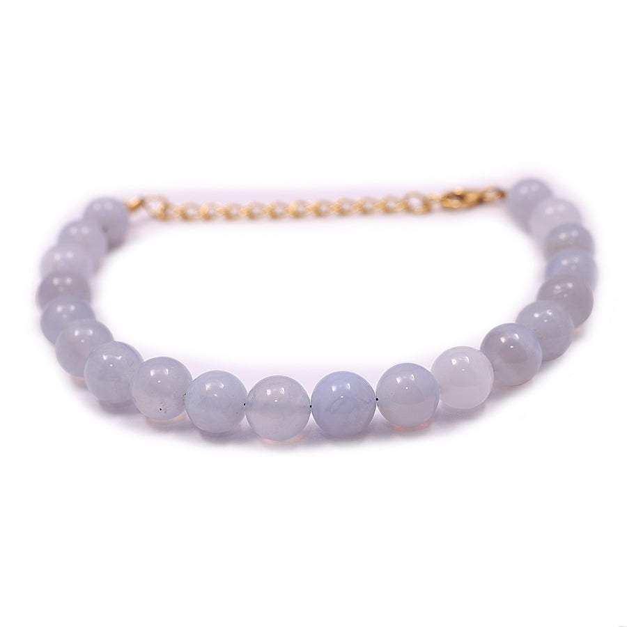 Natural Blue Lace Agate Bracelet With Adjustable Silver Chain