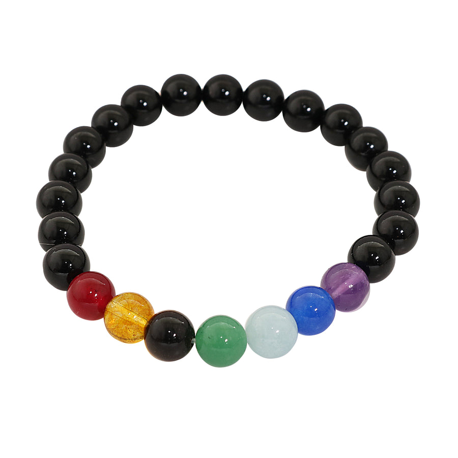 7 Chakra Black Onyx Beads Bracelet