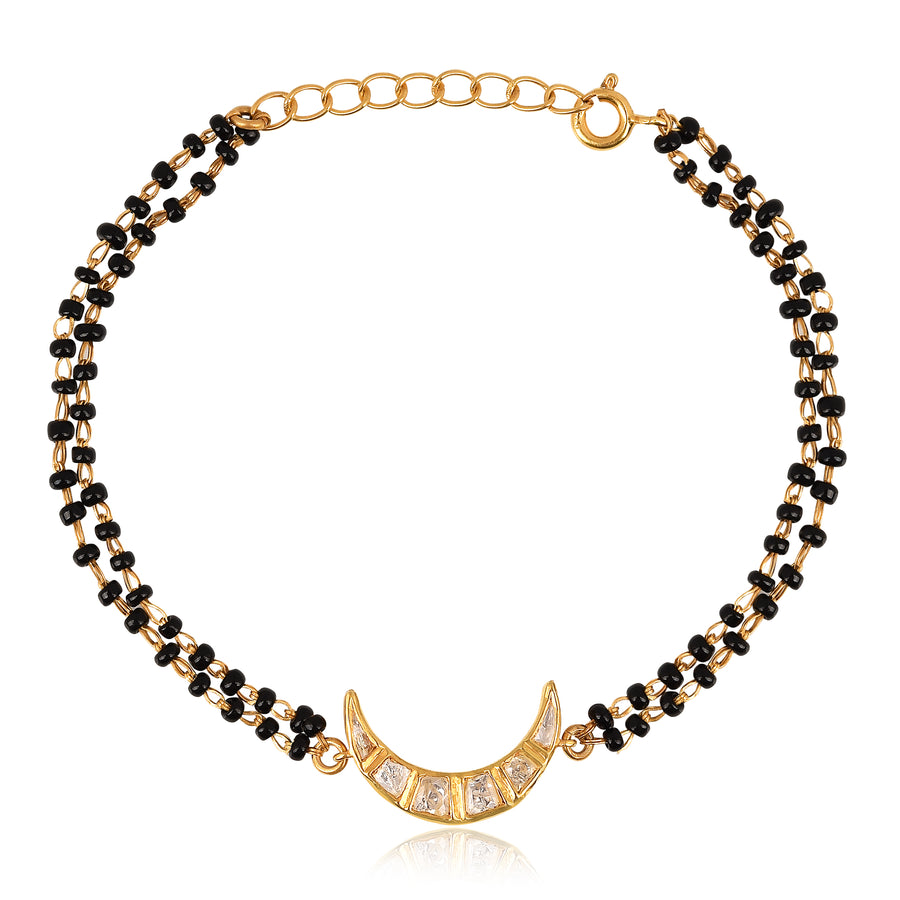 Half Crescent Moon Polki Charm Mangalsutra Bracelet