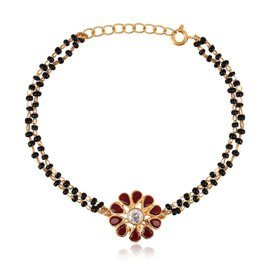 Red Stones on Petals Mangalsutra Bracelet