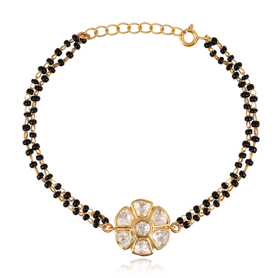 Moissanite Polki Flower Cluster Mangalsutra Bracelet