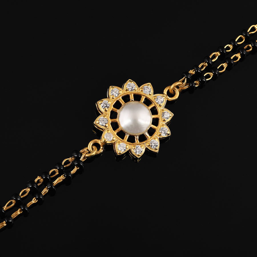 CZ-Studded Petals & Pearl Center Mangalsutra Bracelet