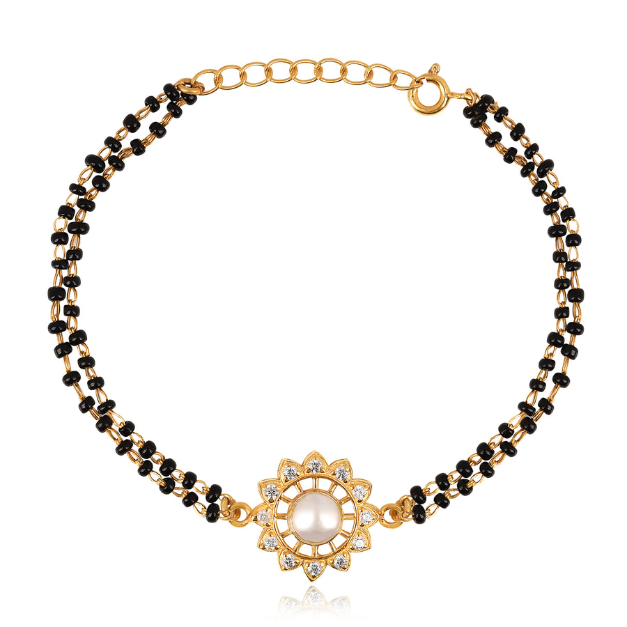 CZ-Studded Petals & Pearl Center Mangalsutra Bracelet