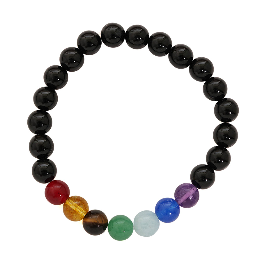 7 Chakra Black Onyx Beads Bracelet