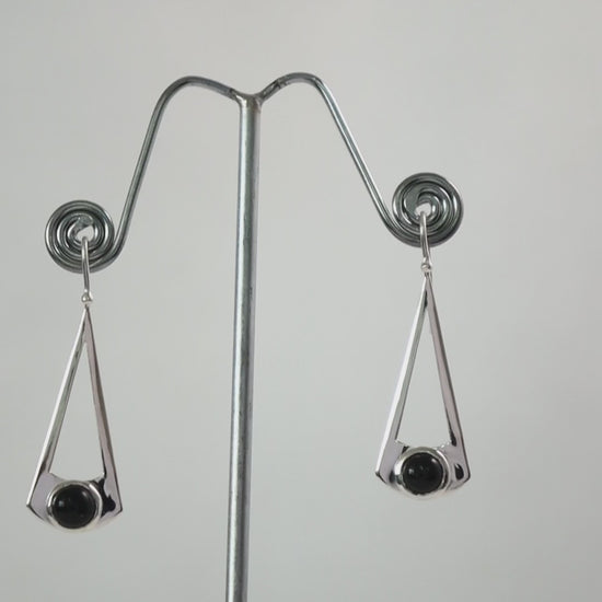 Black Onyx Geometrical 925 Silver Drop Earring5