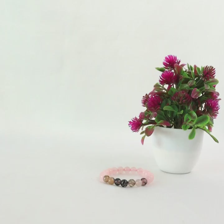 Natural Rose Quartz Beads Bracelet Unisex 4pc Combo Set