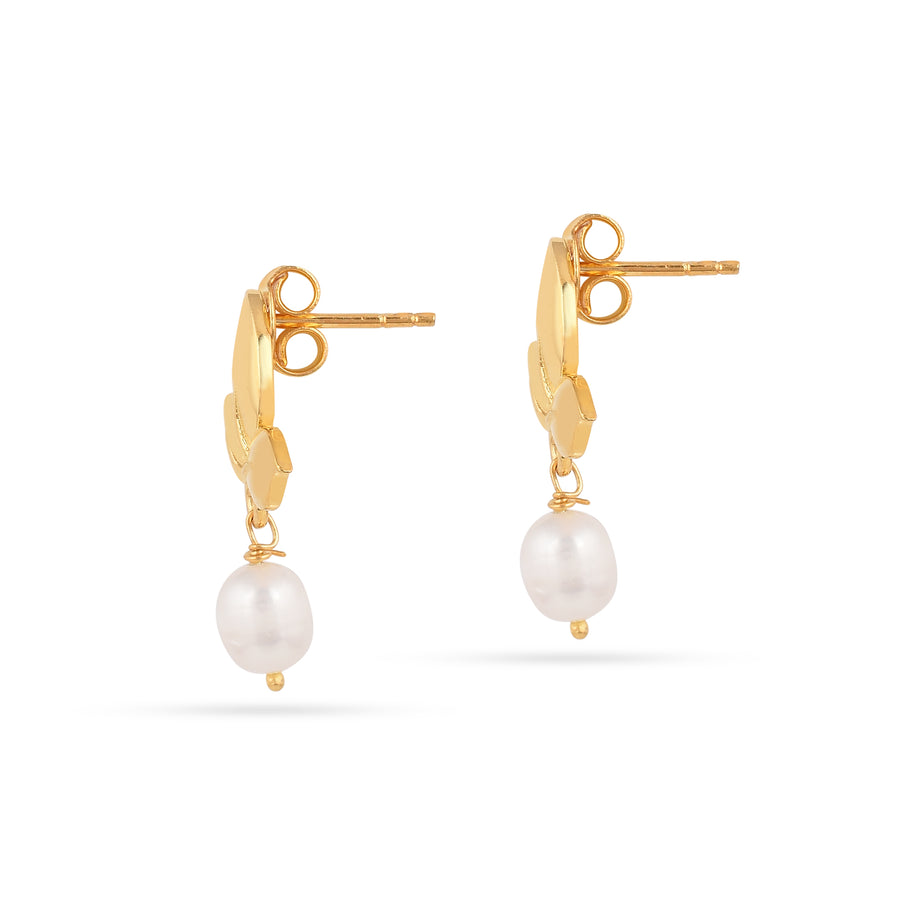 925 Silver Gold Plated Leaf Pearl Drop Earring Set4