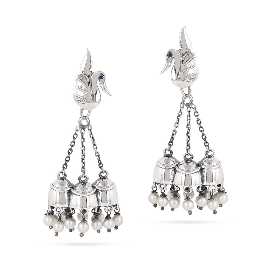 Antique Peacock Bells Oxidized Silver Earrings2