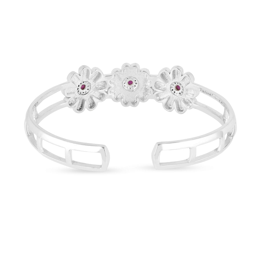 Pink Cz Flower Sterling Silver Bracelet